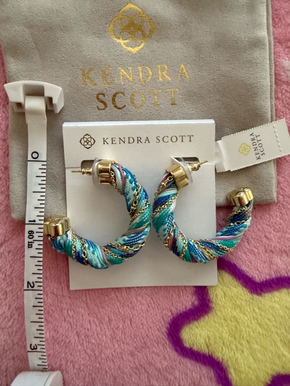 Kendra Scott Masie Multicolor Blue Aqua Twisted Corded Hoop Earrings NWT - Picture 4 of 10